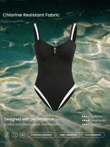 GLOWMODE Inner Glow Quick Dry Chlorine Resistant Balconette Neck High Leg Cut Medium Coverage One Piece Swimsuit Swimming Beach Pool Vacation Resort Travel Summer Wear