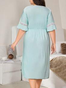 SHEIN 大码纯色网眼拼布深 V 领睡裙 - 薄荷綠 - 查看 2