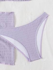 SHEIN Swim 3件套女士纹理比基尼泳装（含裙式泳裤） - 紫色 - 查看 3