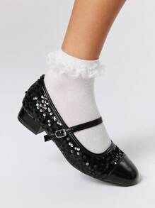 ROMWE Black Chunky Sole, Leather & Glitter Panel Mixed, Unique Design, Fashionable & Eye-Catching, Easy To Wear With Vibe - Black - View 4