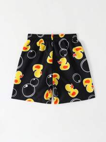Cute Cartoon Duck Pattern Young Boy's Simple Fashion Swimming Trunks, Suitable For Summer - Black - View 2