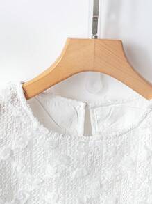 SHEIN LUNE Women Casual White Textured Petal Sleeve Round Neck Shirt,Summer Elegant Tea Party Beaded Top,Boho Old Money Style Business Vacation Tops - Apricot - View 8