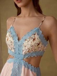 MOTF PREMIUM Vestido de tirantes con volantes en el bajo y estampado floral - Azul - Ver 2