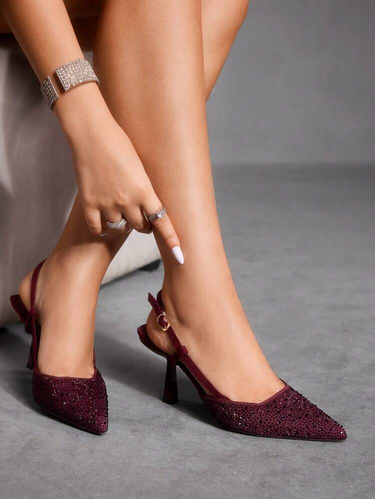 CUCCOO SZL Women's Fashionable Crystal-Embellished High Heel Slingback Pumps For Christmas Spring Shoes