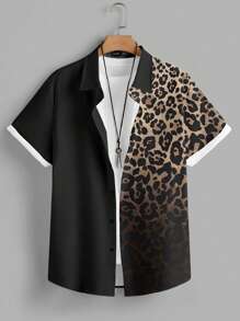 Manfinity LEGND Completo uomo con camicia e pantaloncini in patchwork con stampa degradè leopardata - Multicolore - Visualizzare 3