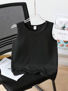 Tween Boy Palm Tree & Letter Print Crew Neck Casual Tank Top