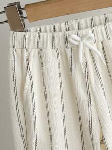 SHEIN Vintaside Kids Baby Boys Infant Casual Everyday Simple Versatile Fashion Striped Wide Leg Pants, Loose & Comfortable, Suitable For Baby's Daily Activities, Outdoor Play And Vacation Wear