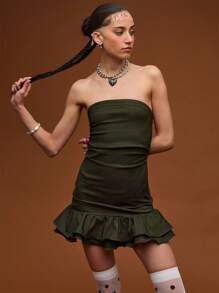 COUREZ 荷叶边抹胸连衣裙/女士夏季穿搭/夏季连衣裙/街头休闲/Y2K复古风