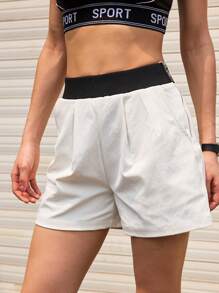 SHEIN Sports Pantaloncini sportivi casual e larghi da donna, a contrasto di colore, per l'estate - Bianco - Visualizzare 6