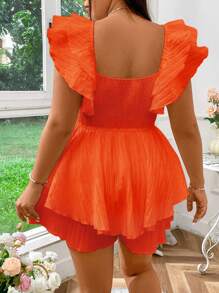 Flirla Plus Size Women's Sweetheart Neck Bowknot Romper, Romantic Holiday Style - Orange - View 6