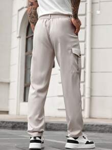 Manfinity Homme 男士休闲简约工装裤 - 卡其色 - 查看 2