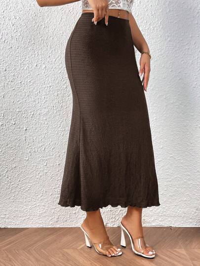 SHEIN PETITE CURVE Plus Size Women Solid Color Fishtail Hem Maxi Skirt, Elegant