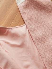 GENKIRA Beaded Chain Decor Ruffle Collar Chiffon Tie Waist Ruched Hem Fitted Mini Dress For Women,Pink And White,Summer,Ellegant,Tea Party,Old Money Style - Baby Pink - View 6