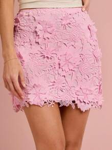 Enchnt 春夏浪漫女士淡粉色精致 3D 花卉镂空刺绣蕾丝可爱迷你裙，甜美优雅时尚，适合度假、约会、节日、派对、毕业典礼、婚礼嘉宾、音乐会节 - 白色 - 查看 1