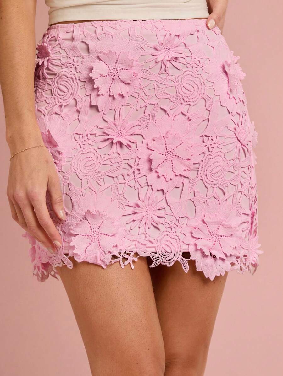 Enchnt 春夏浪漫女士淡粉色精致 3D 花卉镂空刺绣蕾丝可爱迷你裙，甜美优雅时尚，适合度假、约会、节日、派对、毕业典礼、婚礼嘉宾、音乐会节 - 白色 - 查看 1