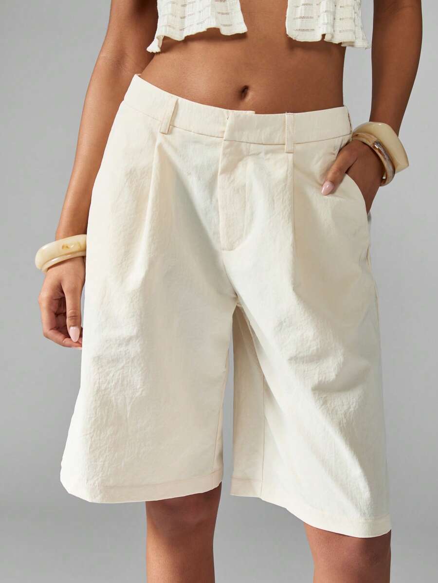 MISSGUIDED Short bermuda d'été en lin, coupe large plissée jusqu'aux genoux, casual, idéal pour les vacances à la plage. Avec poches.