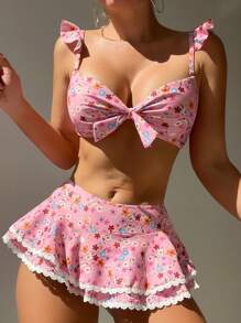Swim Mod Printed Random Pattern Bikini Bottoms Skirt For Summer Beach Vacation - Multicolor - View 3