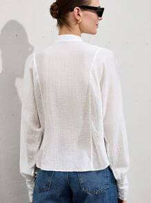 Aveloria Modichic Elegant Vacation Textured Sheer Fabric Relaxed & Soft Crossed Strappy Design Long Sleeve Women Shirt Fall Cloth For Women - White - View 2