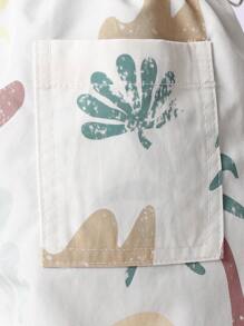 SUMWON 复古夏季海滩印花泳裤儿童泳池短裤夏威夷风格棕榈树冲浪板海浪图案弹性腰带抽绳开合