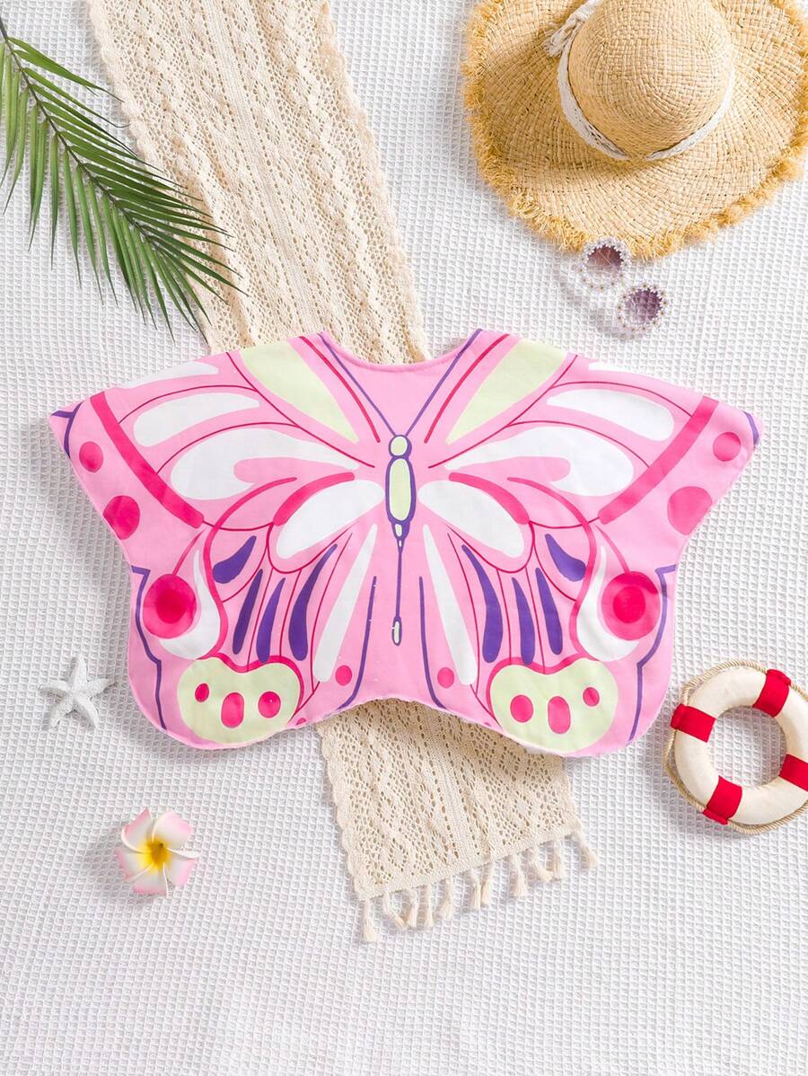 SHEIN Top de cubrecuerpo de playa con gráfico de mariposa rosa "Niña bebé" lindo - Rosa - Ver 1