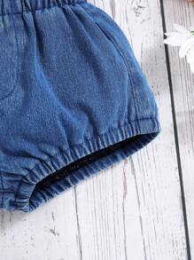 SHEIN 女婴水洗柔软针织牛仔平角内裤 - 深色水洗藍 - 查看 5