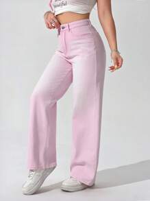 Women's Washed Faded Denim Jeans - Pink - View 6