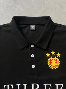 Manfinity Homme 男士休闲字母印花圆领短袖 Polo 衫，夏季 - 黑色 - 查看 5