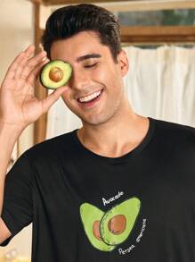 CoupledUp Conjunto de pijama informal de hombre de manga corta y pantalón corto con estampado de aguacate