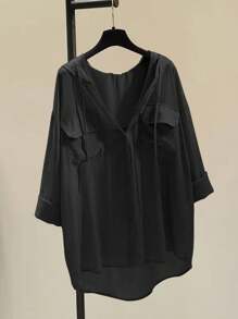 INAWLY Women's Solid Color Simple Daily Long Sleeve Shirt, Drawstring Hooded Blouse,Long Sleeve Tops Fall Cloth For Women - Black - View 1