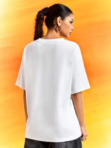 Astro Boy X SHEIN Women's Cartoon Pattern White Round Neck Short Sleeve T-Shirt, Summer Graphic Tee