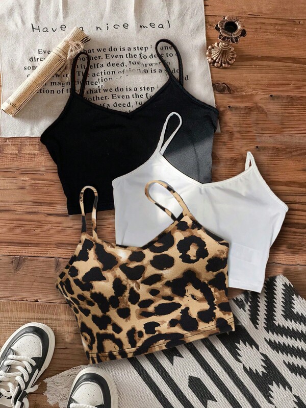 Attitoon 3 buc. Camolă strânsă, scurtă, casual, cu imprimeu leopard, vară