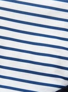 3pcs Set Baby Boys' Summer Striped Short Sleeve T-Shirt, Navy Blue Bib Shorts And Cap Outfit, Soft Casual Holiday Beach Clothing For Little Boys - White - View 6