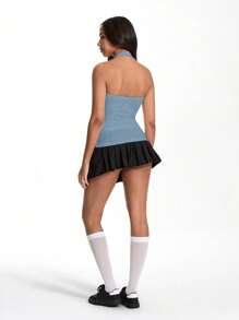 TRNVIE Women Twist Front Tank Top, Fashionable Design Suitable For Summer - Dusty Blue - View 2