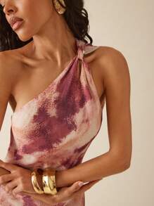 Hauture Sexy Summer Vacation Twist Front One Shoulder Open Back Cowl Maxi Dress, Bohemian Backless Dress - Multicolor - View 2