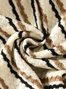 SHEIN 两件套男女宝宝休闲可爱条纹宽松针织连体衣，包含圆领T恤和松紧腰短裤，适合春夏室内/室外穿着。 - 杏色 - 查看 5