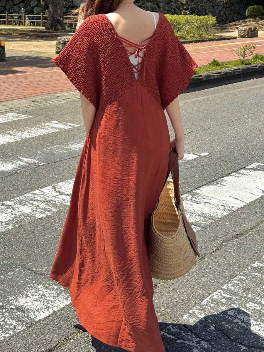 FRIFUL 女式宽松吊带A字休闲都市连衣裙，春夏季无袖 - 橘色 - 查看 1