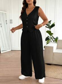 SHEIN Frenchy Conjunto de blazer y pantalones casuales para mujer de talla grande