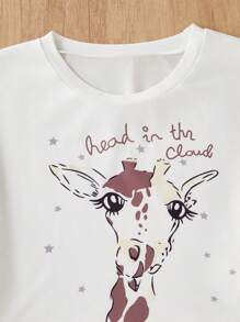 Tween Girl 2 Pieces Pajama Set, Cute Giraffe Print, Soft & Comfortable Fabric, Short Sleeve Top & Shorts, Loungewear Back To School Fashion - Multicolor - View 4