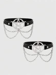 ROMWE Grunge Punk 2 piezas Cadenas para las piernas de mujer, decoración de estrella hueca de 5 puntas de color negro de doble capa, estilo punk oscuro gótico, se adapta a vestidos, pantalones cortos, uso versátil para todos los días