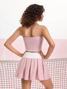 SHEIN MOD Pink Back To School Cute Sports 2 Pieces Set - Tank Top & Pleated Skirt - Pink - View 2