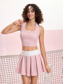 SHEIN MOD Pink Back To School Cute Sports 2 Pieces Set - Tank Top & Pleated Skirt - Pink - View 5