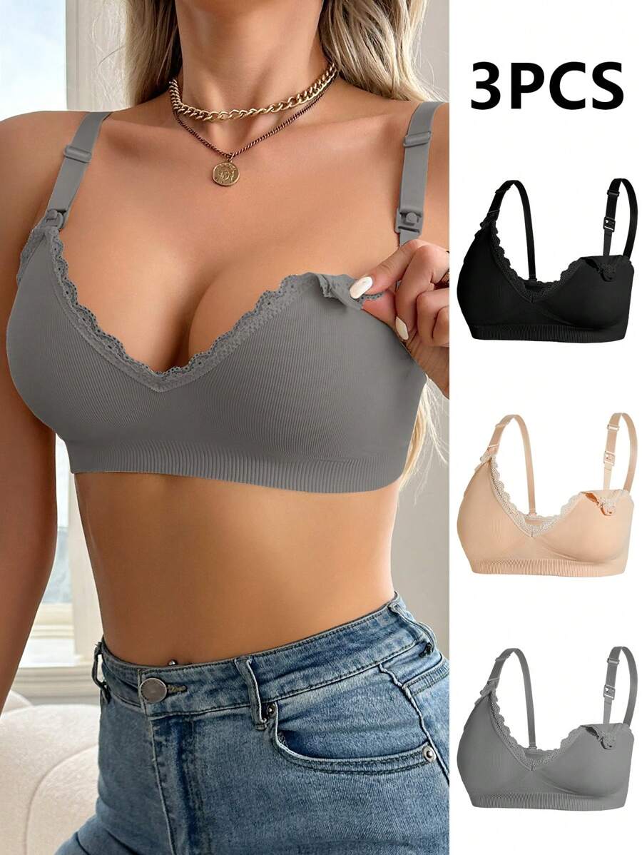 BloomMama Set de 3 sujetadores de lactancia sin costuras y de unicolor para embarazadas