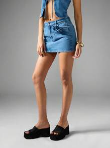 MISSGUIDED 玫瑰花细节牛仔迷你裙 节日夏季 Y2K 紧身微高腰俱乐部装派对短裤