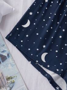 SHEIN Bộ 3 món/Bộ áo thun tay ngắn in hình sao và mặt trăng, quần short và quần dài Pyjama, thường ngày - Nhiều màu - Xem 3