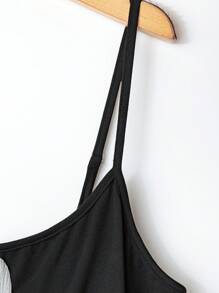 Flirla 大码黑色3D花朵图案百搭时尚吊带背心 - 黑色 - 查看 3