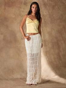 Glamine 黄色褶皱露背上衣、节日派对狂欢节上衣、女士夏季上衣、基本款上衣、露背上衣、女士夏季服装、夏季上衣、短款上衣、女士度假服装 - 黃色 - 查看 3