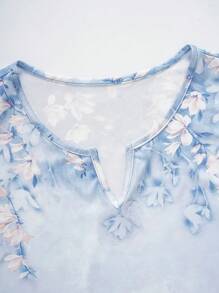 Blusa de estampado floral con escote en pico, estilo casual y de vacaciones para mujer - Celeste - Ver 5