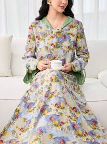 Yasmyna Rückwärts V-Ausschnitt Ölgemälde bedrucktes Arabisch-Stil Kleid für Damen, modisch