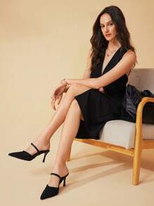 CUCCOO BASICS 尖头高跟蝴蝶结露背细高跟鞋，时尚百搭，适合派对场合 - 黑色 - 查看 7