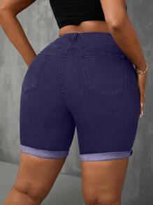 Slaydiva Plus Size Women Distressed Skinny Denim Cycling Pants - Purple - View 2